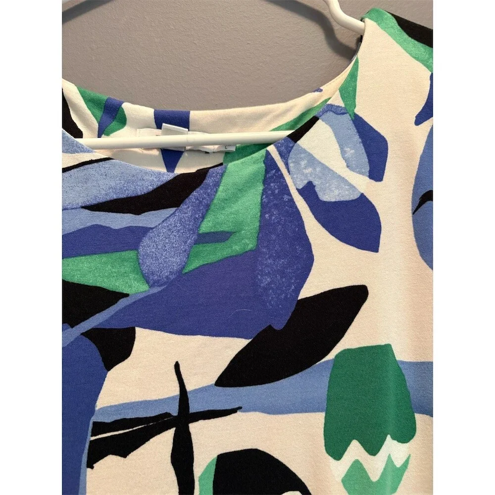 Chico's Blouse Womens Size L Multicolor Tropical Leaf Dolman Scoop Neck - Picture 5 of 9